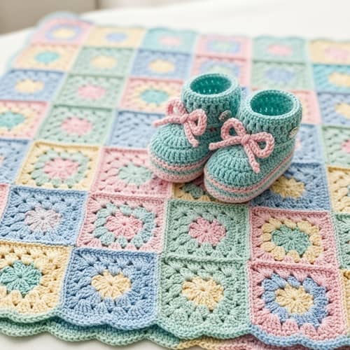 Intricately Designed Crochet Baby Blanket & Booties | Handmade Warmth