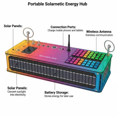 Portable Solarnetic Energy Hub: Eco-Friendly Invention | Solar Panels, Battery Storage, & More