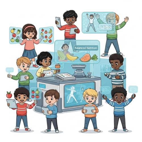 Diverse Kids Embracing Healthy Activities with Futuristic Digital Devices