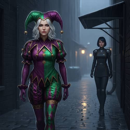 King of Fighters Angel and Leona Heidern in Dark Alley Rain Scene