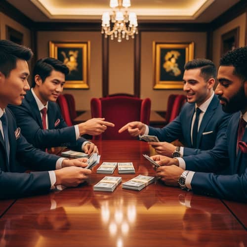 Luxurious Money Exchange: Wealthy Men Swapping Hundred-Dollar Bills