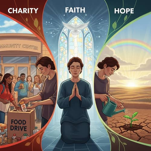 Graphic Representation of Moral Virtues: Faith, Hope, Charity
