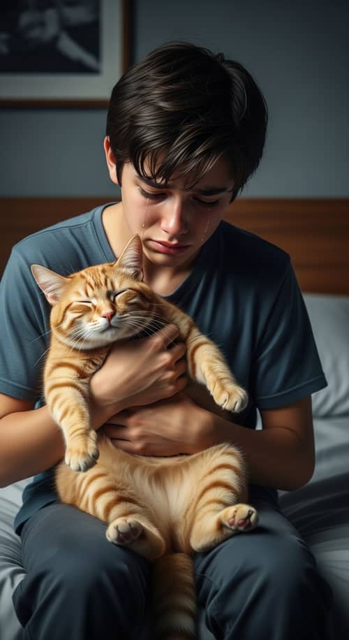 Emotional 15-Year-Old Boy Grieving with Unconscious Cat