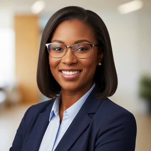 Professional Headshot for LinkedIn Profile | Black Woman, Shoulder-length Hair, Glasses