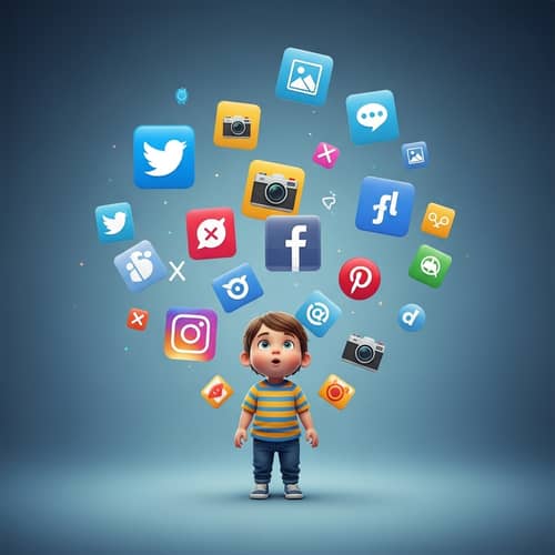 Child Surrounded by Social Media Icons | Digital Illustration