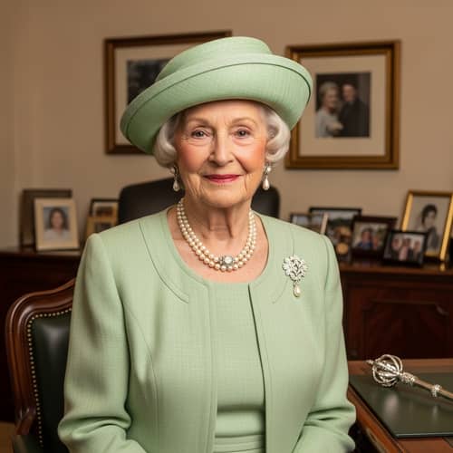 Elegant Caucasian Elderly Woman in Green Dress Suit