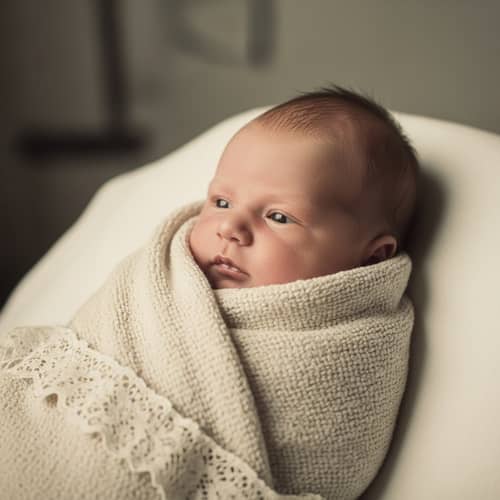 Antique Style Portrait of Newborn Baby Girl with Flat Nose