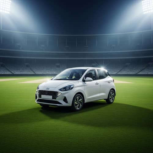 White Hyundai Aura Car in Cricket Stadium | Stunning Scene