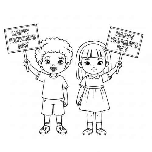 Father's Day Coloring Page with Boy and Girl