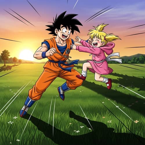 Anime Style Heroic Character Playful Fight Scene