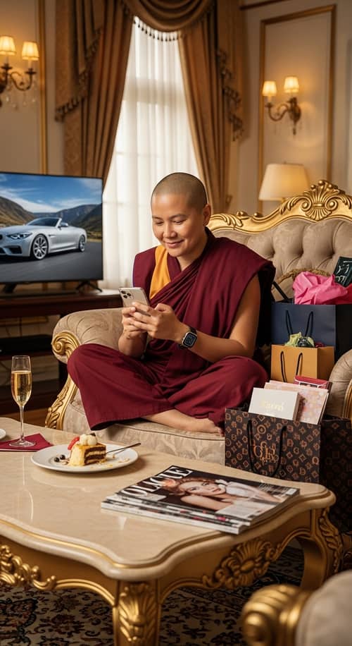 Buddhist Devotee Balancing Faith and Materialism
