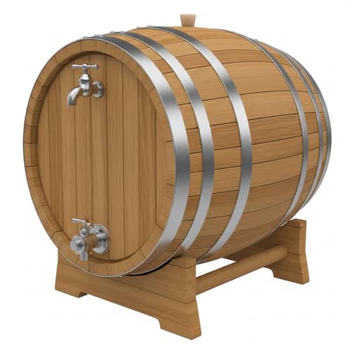 Realistic 500-Liter Oak Barrel with Steel Water Faucet and Rotating Base