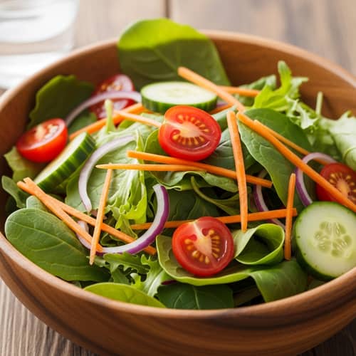 Vibrant Vegetable Salad in Rustic Wooden Bowl