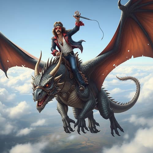 Fantasy Rock-n-Roll Fusion: Epic Dragon Flight with 70's Vibes