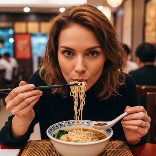 Scarlett Johansson Enjoys Noodles in Singapore
