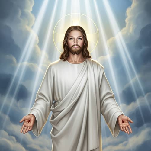 Resurrected Jesus Christ in Heavenly Robes - Serene Divine Expression