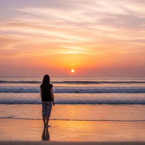 Tranquil Sunset Scene on Sandy Beach | Solitude & Peace
