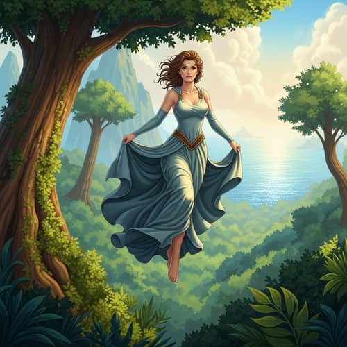 Curvy Woman Soaring High in Epic Fantasy Illustration