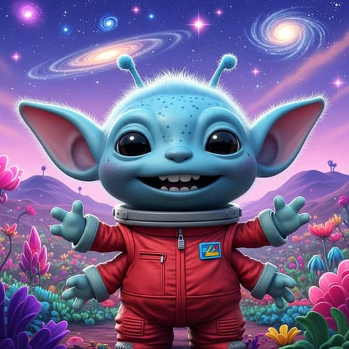 Friendly Blue Alien in Red Spacesuit | Colorful Alien Landscape
