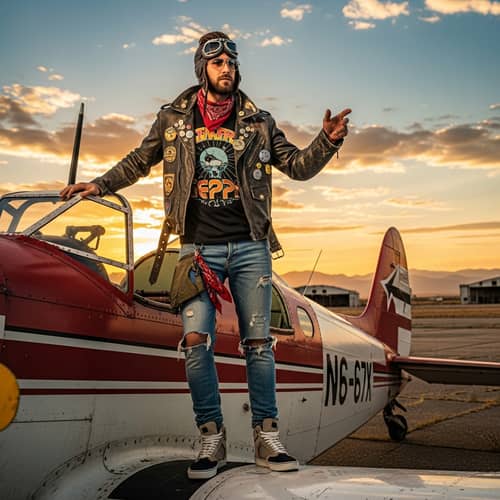 Unique Fashion Sense Man on Airplane