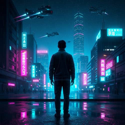 Neon-Noir Synthwave: Journey Through Time and Memory in Retro-Futuristic City