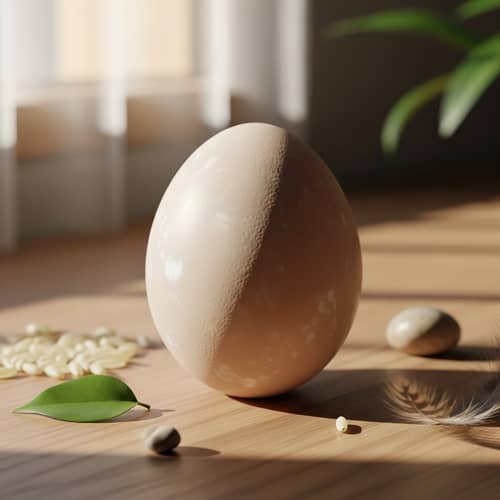 Pristine Egg on Wooden Surface | Warm Hues & Soft Shadows