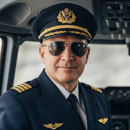 Realistic Pilot in Uniform with Aviator Sunglasses