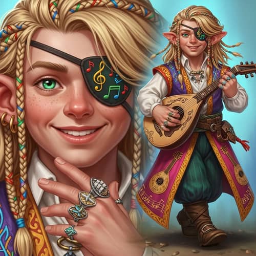 Hurus Banark: Young Halfling Bard - Colorful & Vibrant Character Design