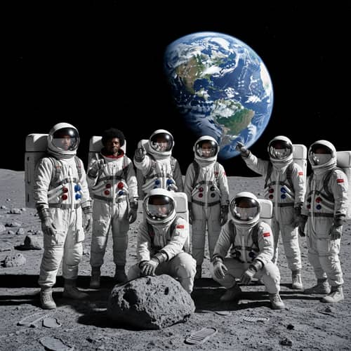 Multicultural Space Exploration Group on Lunar Surface
