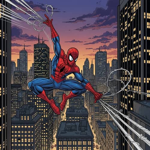 Comic-Style Superhero Swinging Between Skyscrapers | Action Art