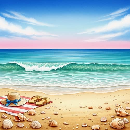 Serene Beach Scene Watercolor Art | Summer Vacation Relaxation