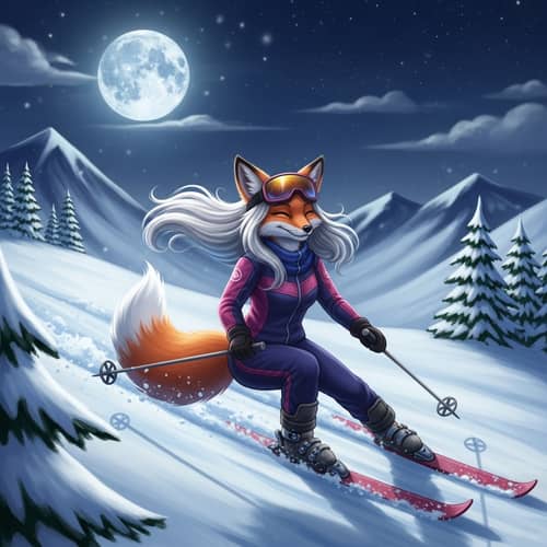 Enchanting Winter Scene with Skiing Fox | Imaginative Art