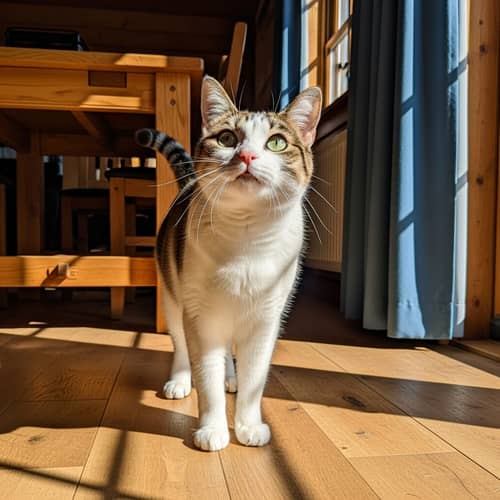 Serene Domestic Feline with White and Brown Fur