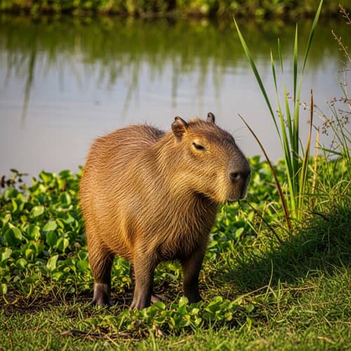 Capybara in Natural Habitat - Peaceful Rodent by Water
