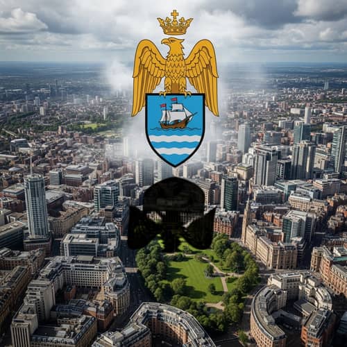 Manchester Sky-Blue Football Club Emblem Over Cityscape