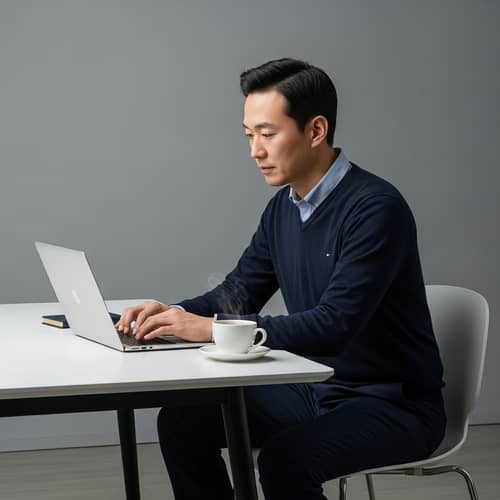 Professional East Asian Man Working on Modern Laptop