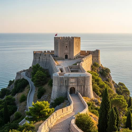 Enchanting Stone Fortress Overlooking Calm Sea
