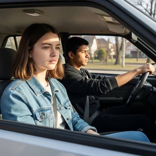 18-Year-Old Girl Riding in VAZ 2109 Car with Boy Driving