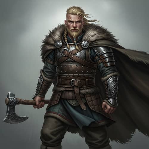 Scandinavian Barbarian Warrior With Greataxe in Grimdark Style
