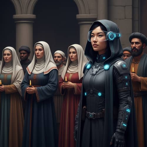 Time Traveler at Historical Religious Event | Digital Illustration