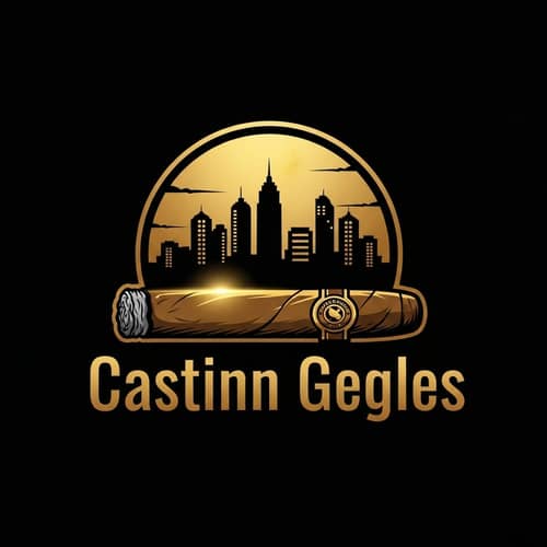 Cityscape Silhouette Logo with Bold Cigar in Gold & Black