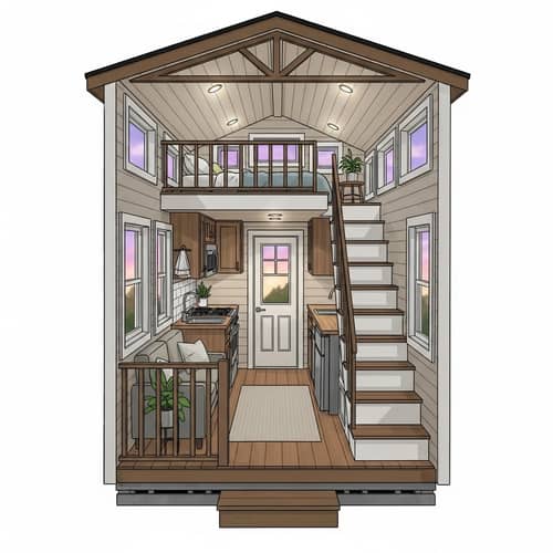 Charming Loft-Style Tiny House Illustration
