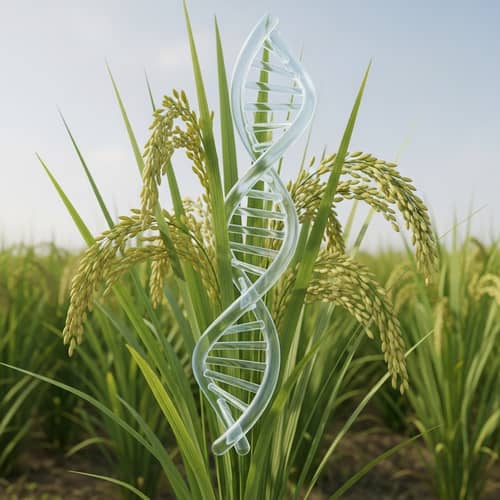 Genetic Modification of Rice Plant: 3D Illustration