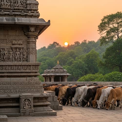 Shiva Temple: Sacred Cows Bowing in Reverence