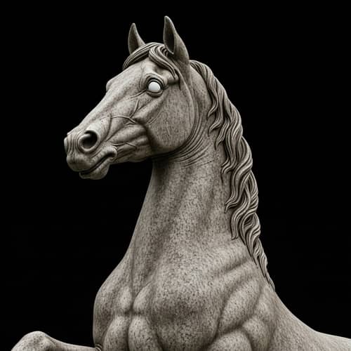 Aged Gray Horse Statue with Majestic Stance