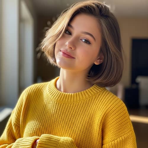 Girl in Yellow Sweater - Beautiful Short Hair Girl