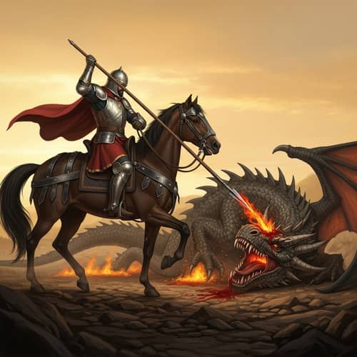 Valiant Middle-Eastern Knight Battles Formidable Dragon