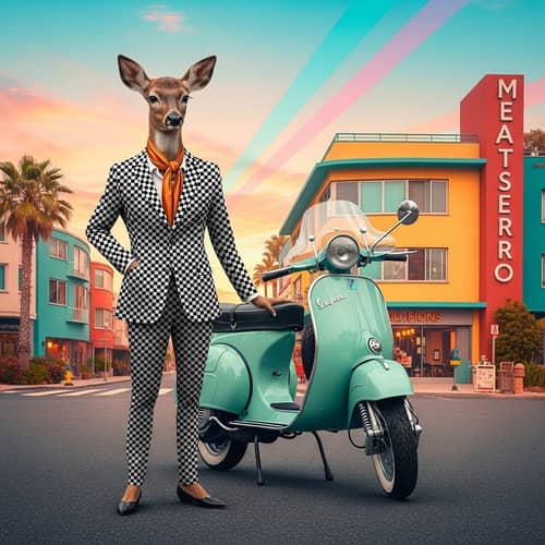 Vintage Mod Deer with Vespa Bike | '60s Subculture Fashion