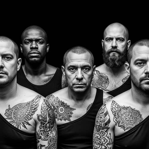 Intense Men with Shoulder Tattoos | Documentary-Style Photography