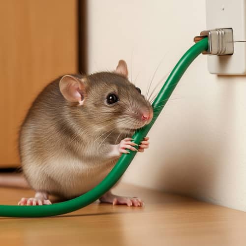 Urban Wildlife: Rat Nibbling on Electrical Cord